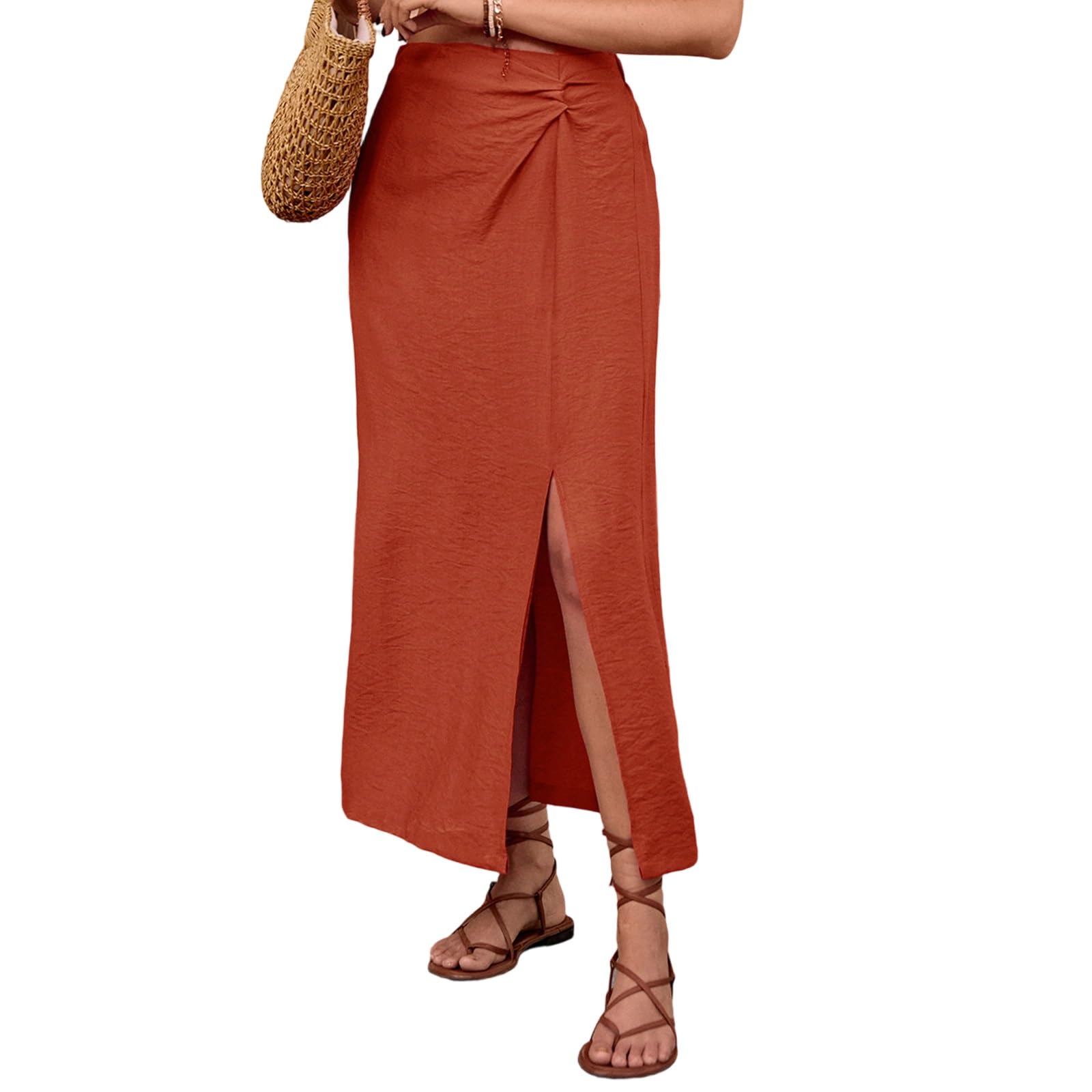 Gonna Midi da Donna Arricciature E Chiusura Incrociata | Gonna A Tubino, Casual Le Vacanze Estive Al Mare