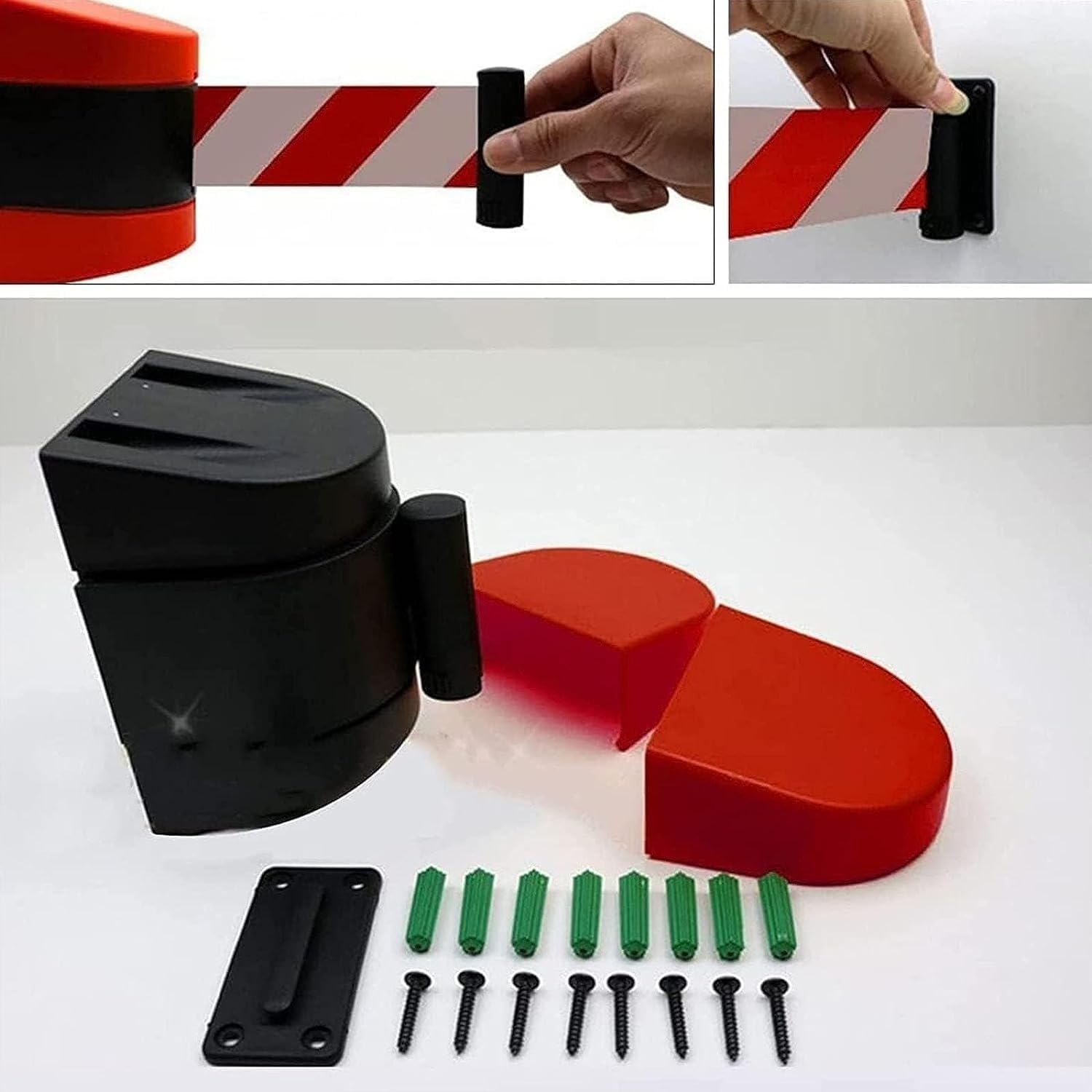 Barrera De Seguridad Retráctil De Pared De 5 M De Longitud con Soporte Y Kit De Montaje. Disponible En Negro, Rojo Y Amarillo. Ideal para Aeropuertos, Eventos, Escuelas Y Espacios