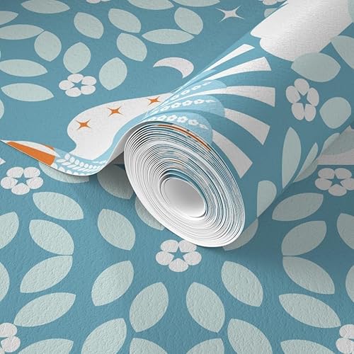 Miniatura 2 de Spoonflower Commercial Grade Wallpaper Swatch - Blue Sky Folk Art Orange Aqua Maximalist Magic Lucid Dreaming Scandi Scandinavian Mystical Large
