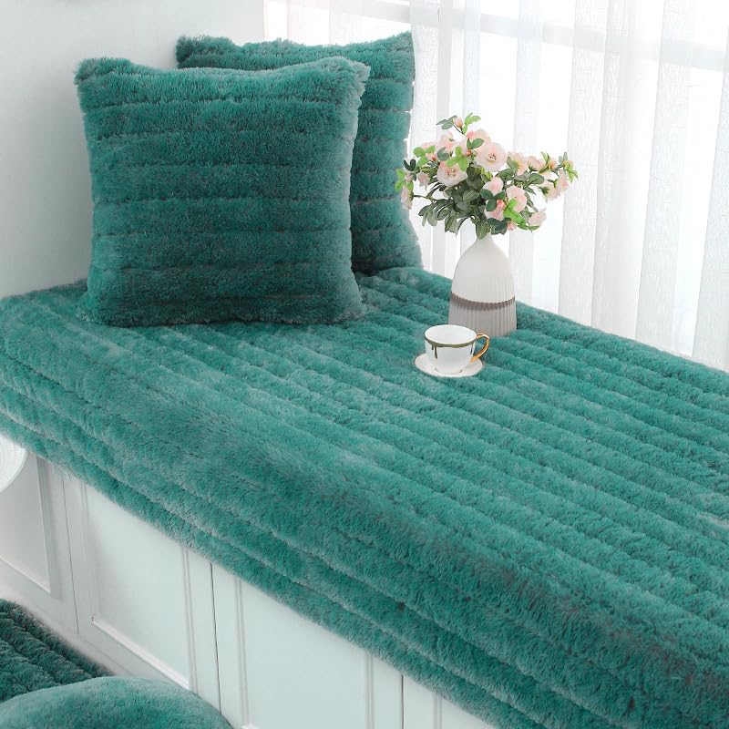 Chemin de table en peluche vert algal | Nappe en fausse fourrure antidérapante