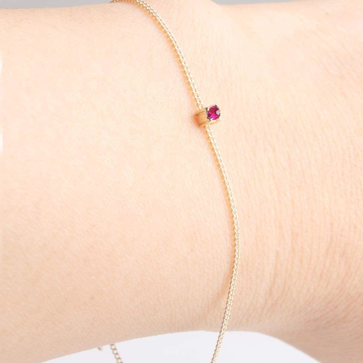 Fairy Collection 14K Yellow Gold Square Ruby Chain Link Bracelet 6.7 inches