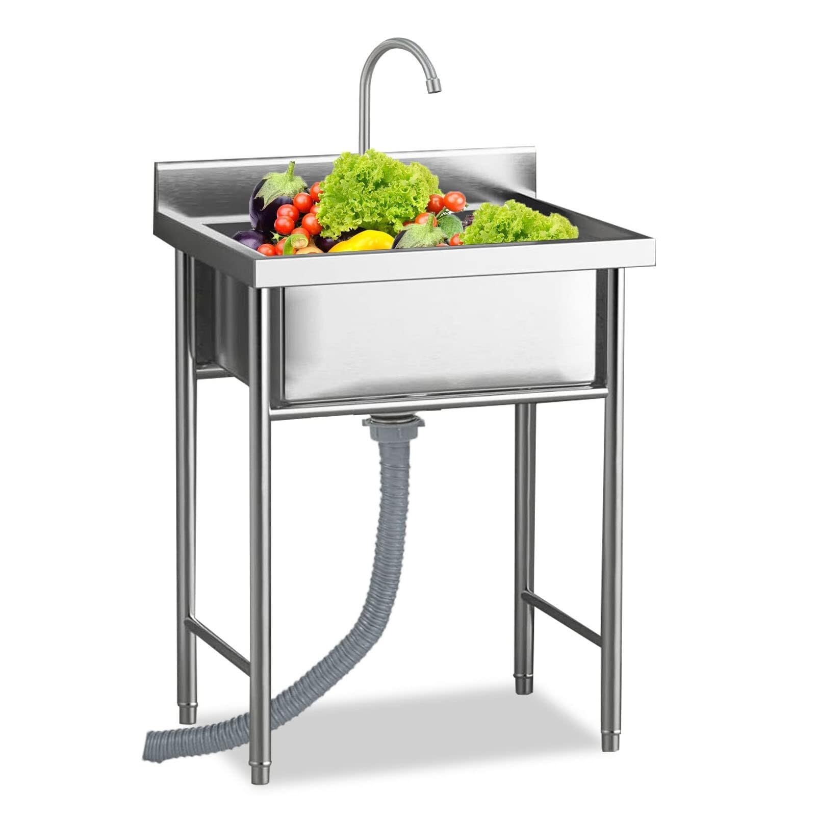 Évier utilitaire simple acier inoxydable 304 évier cuisine carré 60x60cm