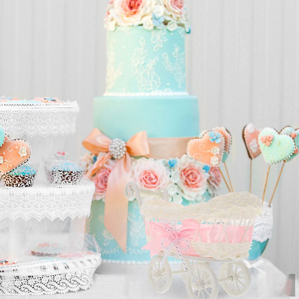 Didiseaon 2pcs Creative Rattan Carriage Candy Holder for Shower Wedding Adorable Woven Storage Basket for Boy Girl Cute Cart Design for Home Decoration