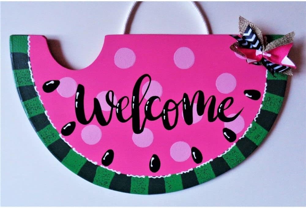 1 Pcs Watermelon "Welcome" Pink Sign Deck Pool Tiki Patio Backyard Wall Art Door Plaque