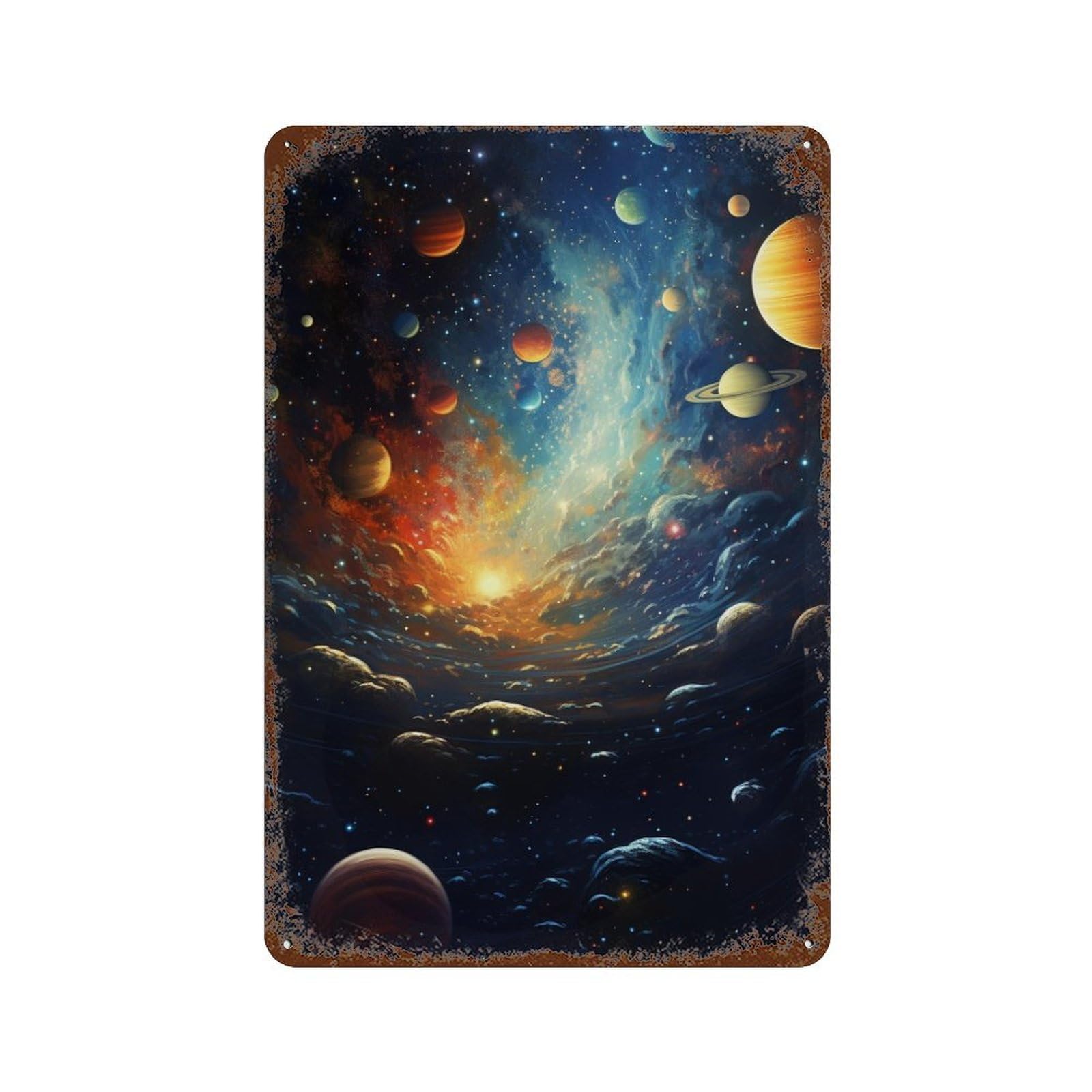 Rust Effect Galaxy Exploration Cosmic Wonders Vintage Rust Metal Sign 11.8"x7.9", Decorative Metal Wall Art for Shed, Workshop And Garage Wall Decor