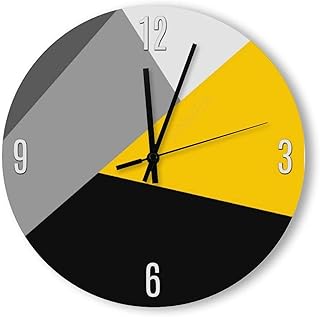 VinMea Decorative Wall Clock Silent Non Ticking Simple Modern Gray Yellow and Black Geo Home Decor Wall Clock Round 12 Inches