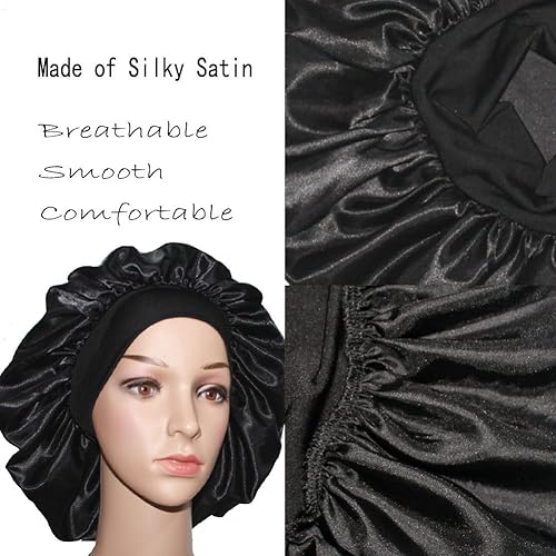 Miniatura 4 de VEYRNEIC Gorro de satén para el cabello para dormir, gorras de seda para quimioterapia con banda elástica ancha, gorro de dormir para mujeres