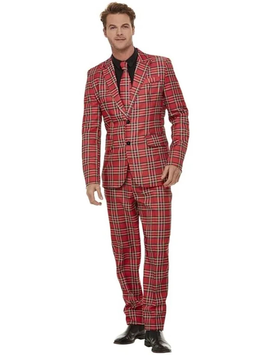 Uomo Vestito a Quadri Due Bottoni Giacca Pantaloni Matrimonio Sposo Natale Plaid Outfit Tuxedo
