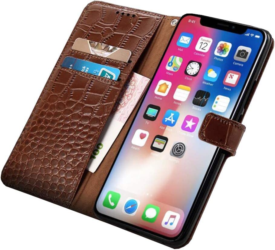 Funda de cuero genuino para iPhone Xs con textura de cocodrilo elegante
