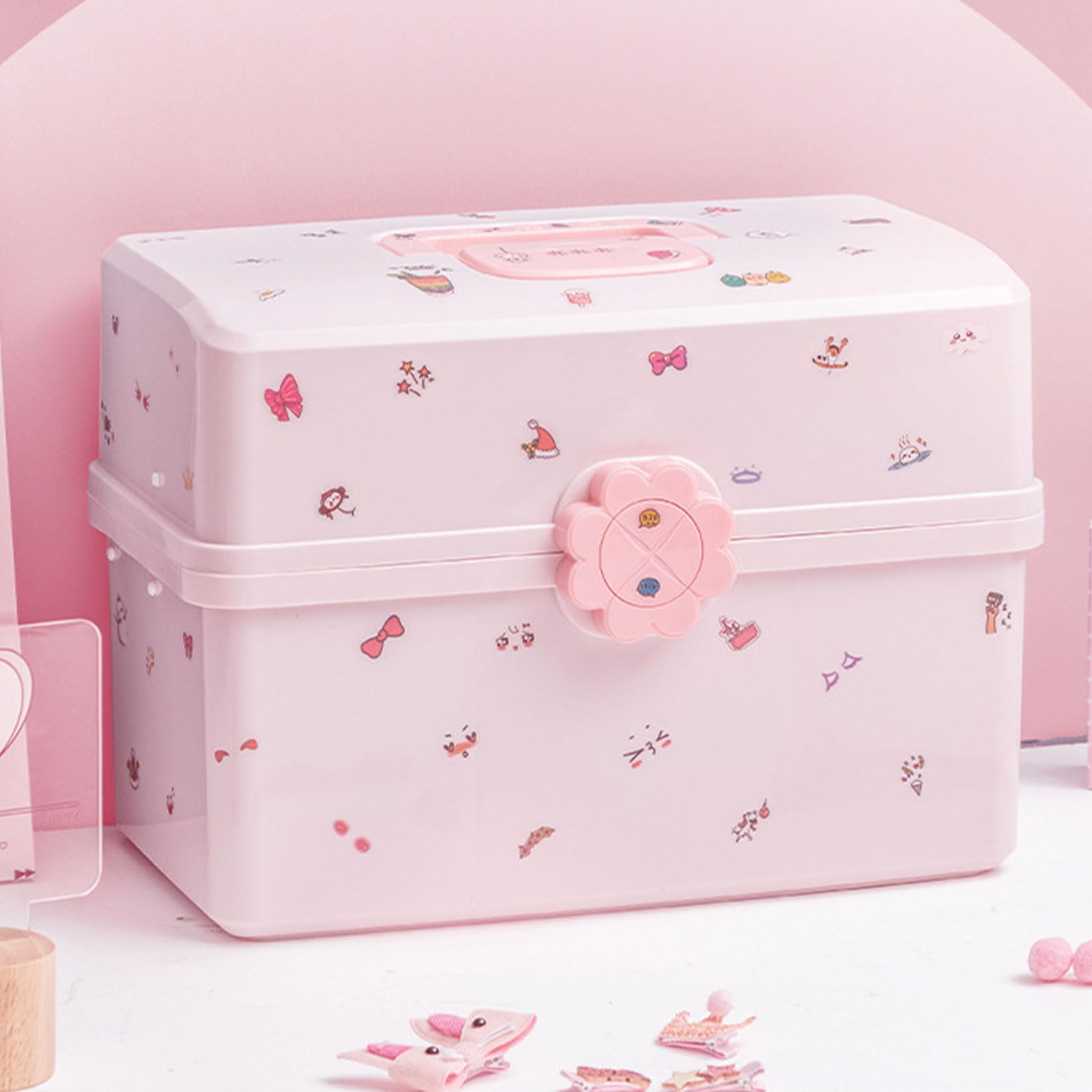 Organizer per fermagli per capelli e elastici per ragazze, a più livelli, contenitore per gioielli per bambini con serratura, accessorio per la casa per l'organizzazione, scatola per elastici