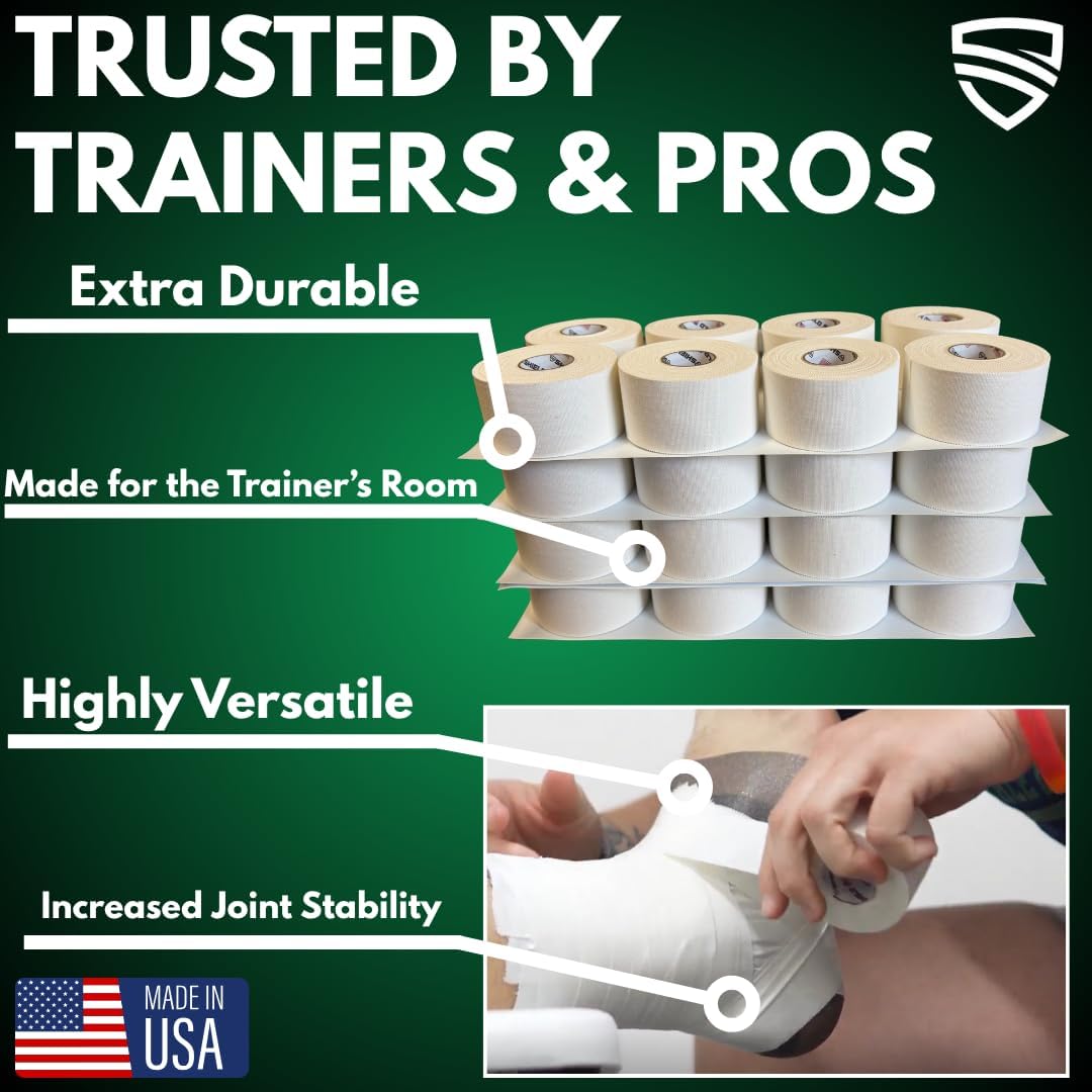 SHIELD Athletic Tape - 32-Roll Bulk Pack - Made in USA, Comfortable, Easy Tear, Strong Hold, No Residue. Pro-Grade for Trainers, Gyms, Schools, Athletes - 1.5 in x 15 yd (White)