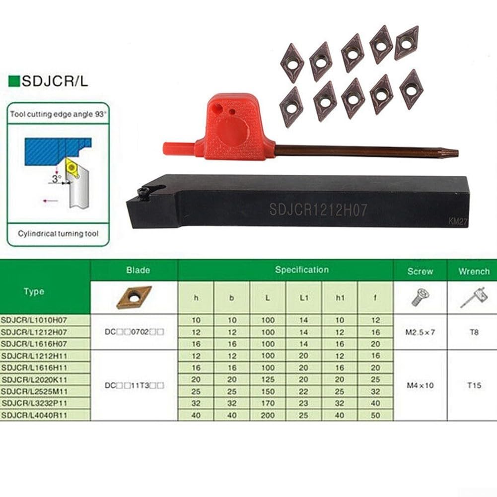 SDJCR1212H07 Barre d'alésage avec inserts en carbure DCMT0702 Outils de tournage avec boîte de rangement Inserts de fraisage indexables Outil de coupe de lame pour usinage de précision