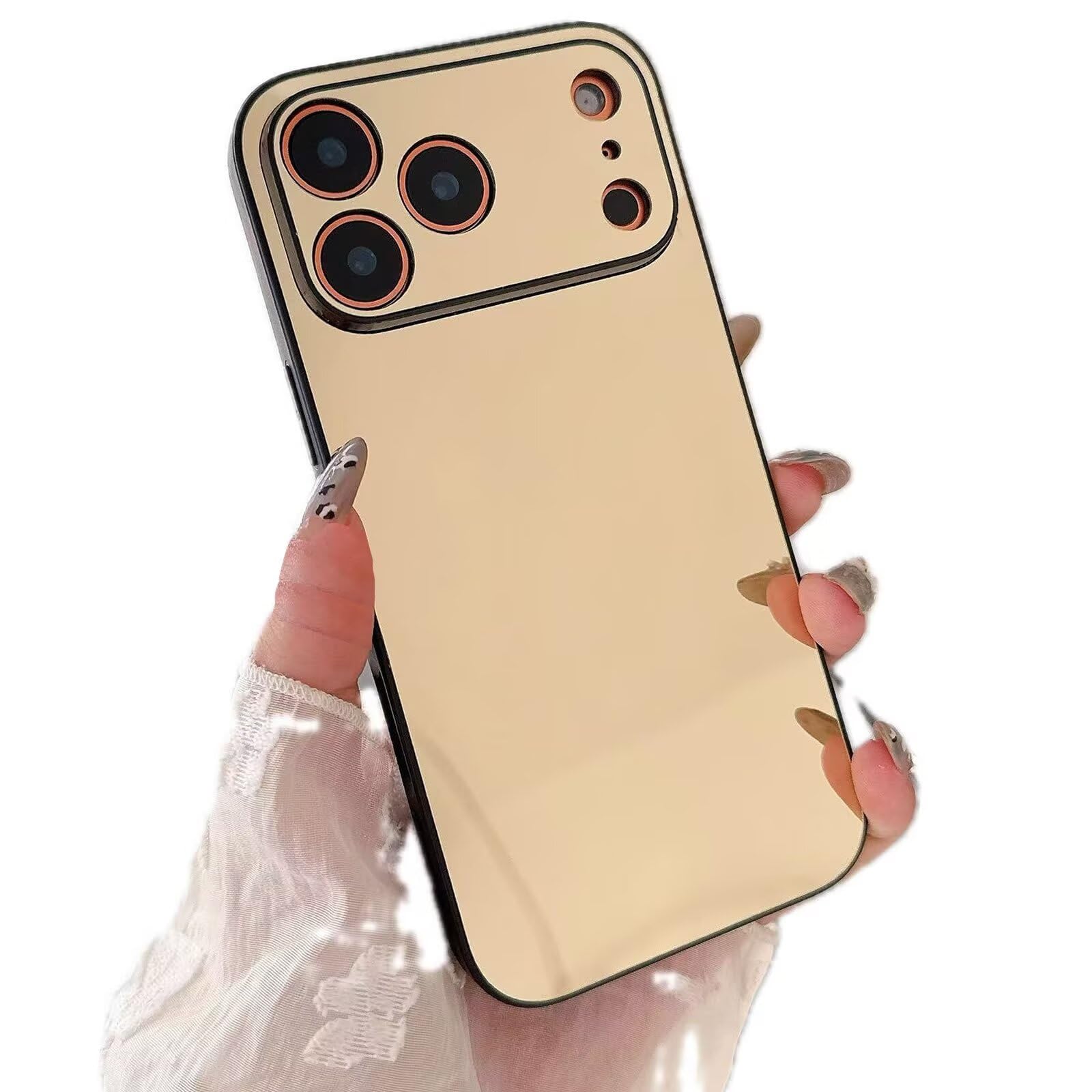 Miagon Black Frame Mirror Case for iPhone 17 Pro,Makeup Mirror Effect Shiny Bright Reflection Hard Plating Back Bumper Rubber Phone Cover