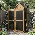 PetsCosset Outdoor Storage Cabinet Wood & Metal Garden Shed with Lockable Doors, 3 Adjustable Shelves, Weatherproof Patio Backyard Storage for Tools & Garden Supplies
