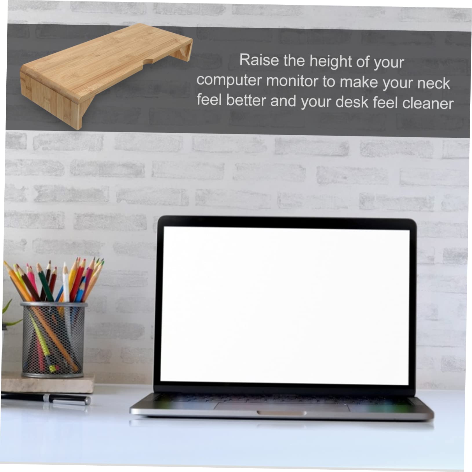 Supporto Alza Monitor in bambù Naturale Organizer Scrivania Semplice e Pratico per Computer Scolastico e Ufficio Mobile Portaoggetti