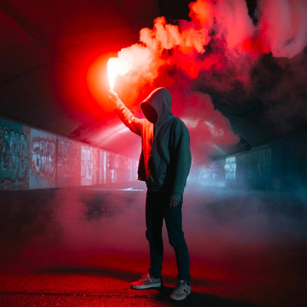 Fumigène Flamme de Bengale ROUGE VIF - Lot de 5 - Torche durée 40 secondes - Allumage à Mèche, fumigene couleur à tenir en Main - idéal pour évènements, supporter sport Catégorie F1