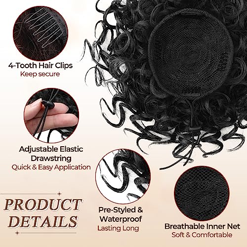 Messy Bun Hair Piece for Women Elastic Drawstring Short Curly Ponytail Extension High Temperature Synthetic Loose Wave Curly Hair Buns for Women Daily Party Use (Black) - Image 6