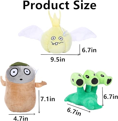 Miniatura 3 de JHESAO Juego de 3 piezas de plantas y zombis de tres piezas de plantas de zombies de felpa, imitación de PVZ de peluche 1 2 muñeco de ajo suave
