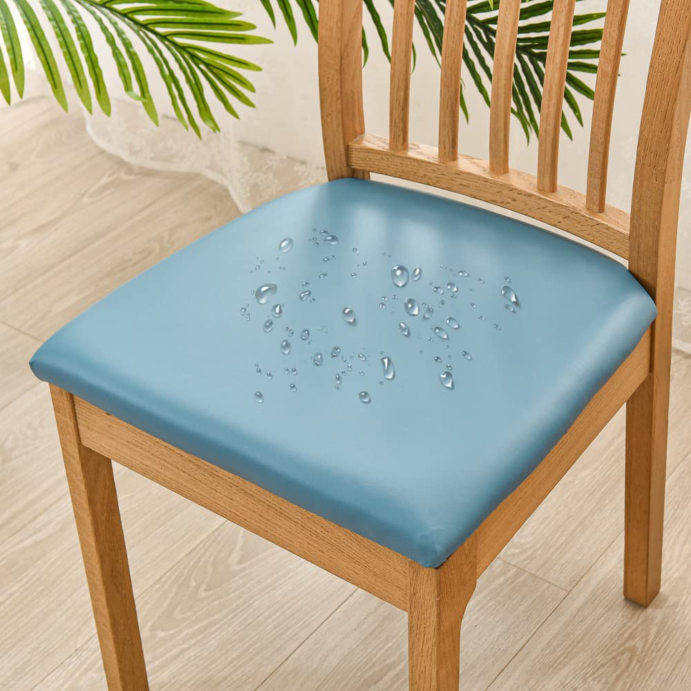 Bestenrose Waterproof Dining Chair Covers PU leather Seat Covers Slipcover, Lake Blue, Set of 4 - Image 2