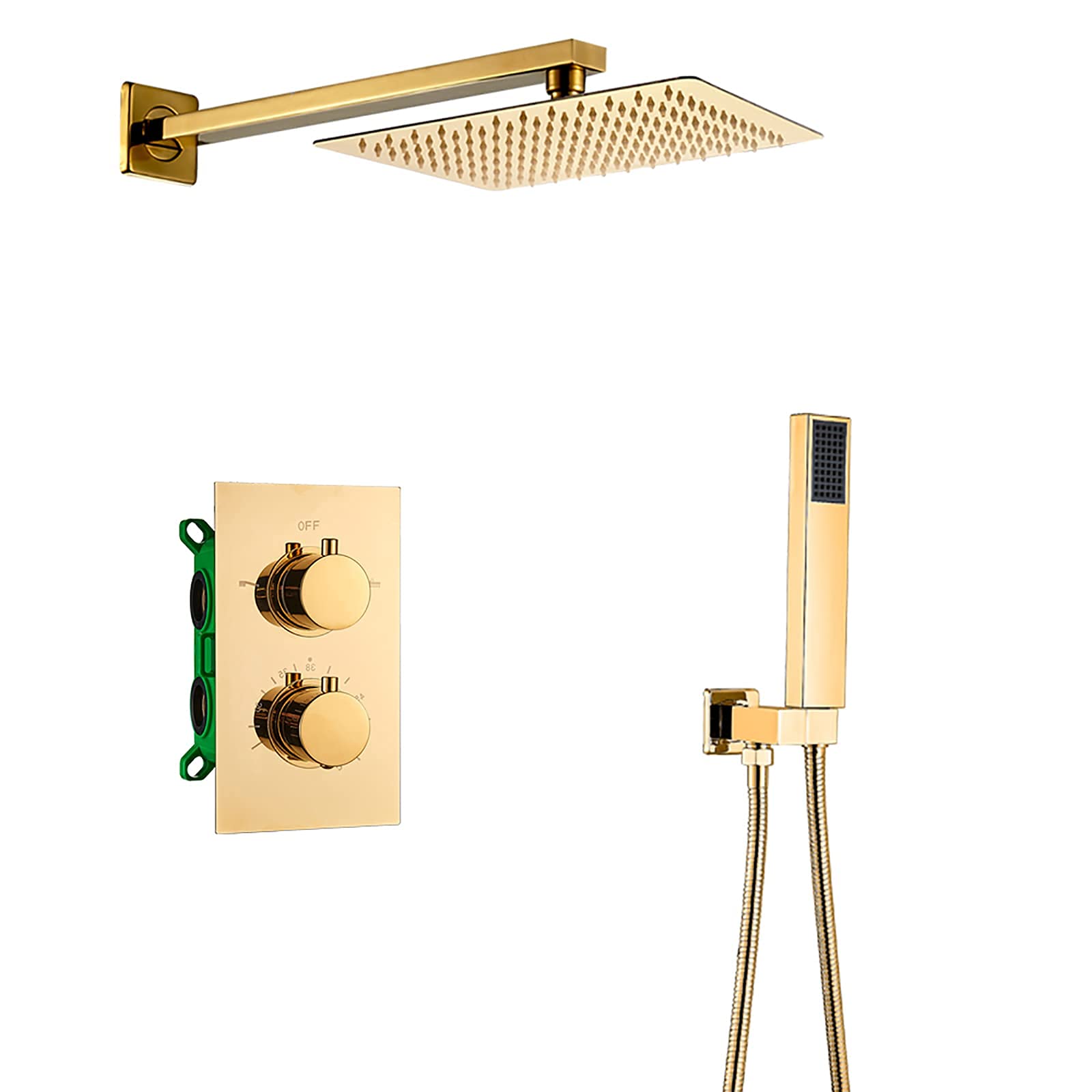 NGDFGR Shower Set Gold Shower Thermostatic Shower Faucet Set Concealed Shower Combo Set With Handheld Sprayer And Rain Shower Head Tub And Shower Trim Kit,Type A,12 Ines,Type a-10 Inches