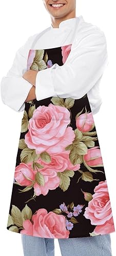 Miniatura 4 de Personalized Pink Rose Adult Apron, Kitchen Cooking Aprons for Woman Man, Adjustable Bib Apron with Pocket for Baking, BBQ Crafting Outdoors, Dining