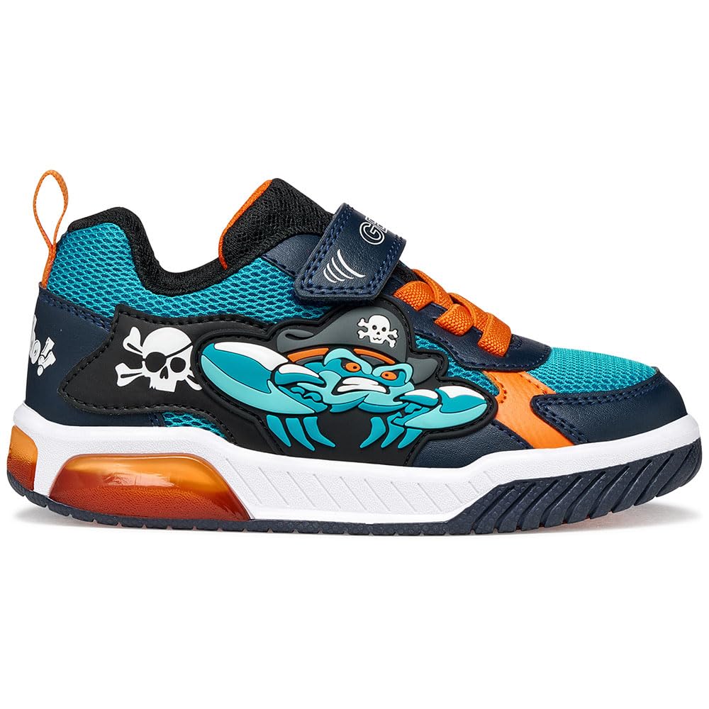 Geox J INEK Boy D Trainers, Petrol/Orange, 34 EU