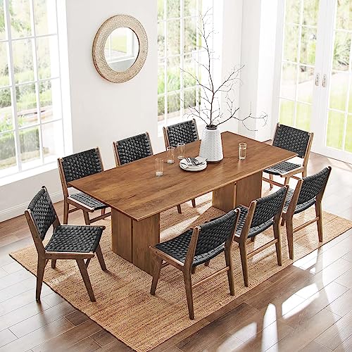 Image of Modway Amistad 86 inch Solid Wood Modern Farmhouse Rectangular Dining Table in Walnut
