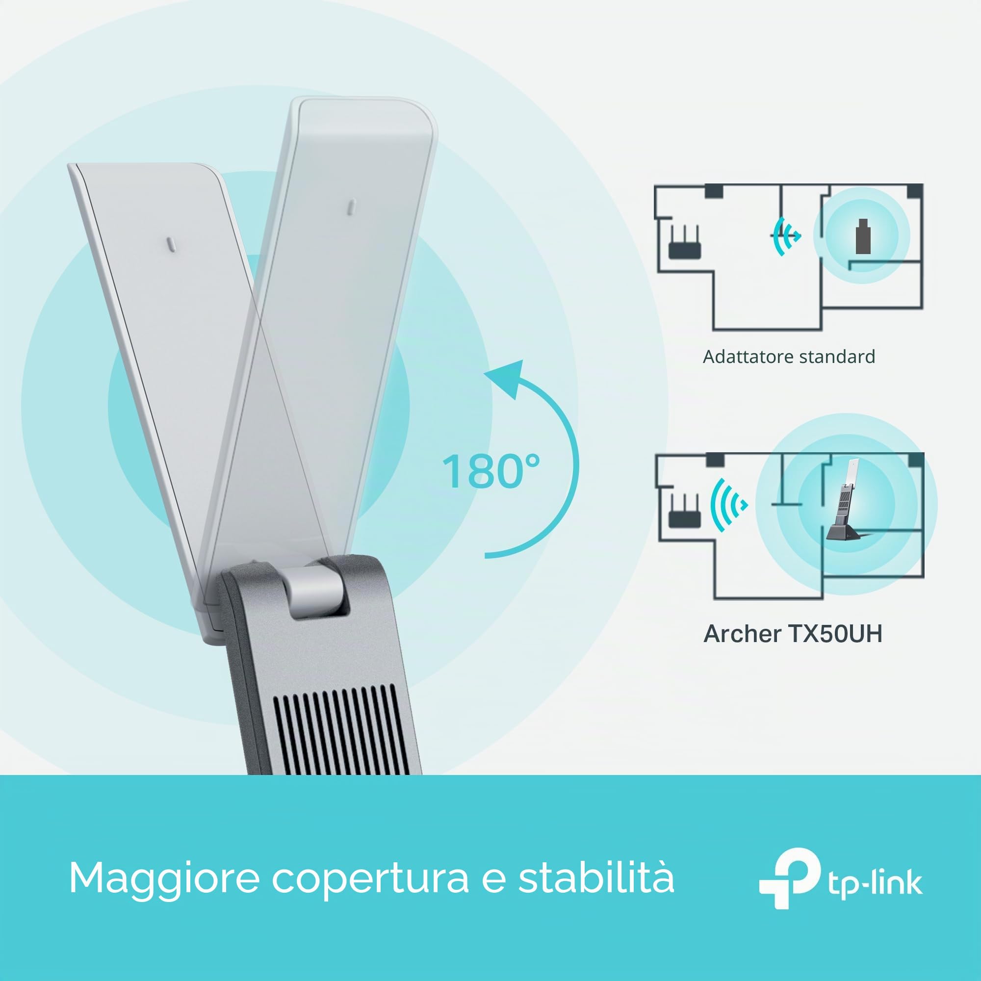 TP-Link Archer TX50UH AX3000 Dongle WiFi, WiFi 6 Dual Band Wireless, Adattatore WiFi USB per PC, Copertura più ampia, Dongle WiFi USB, Latenza inferiore e alta efficienza, Supporto USB 3.0, Win10/11