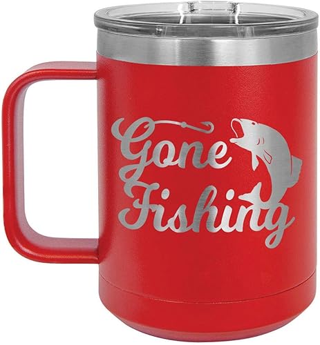 Miniatura 7 de ONLYGIFTS.COM - Taza de café con tapa deslizante (13.0 fl oz), diseño con texto "GONE FISHIN", Verde