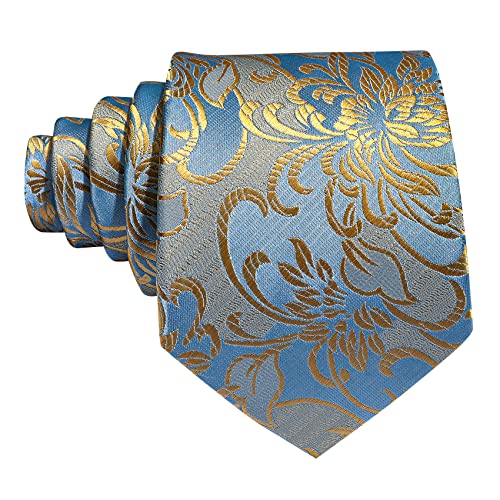 Image of Barry.Wang Flower Ties for Men Silk Woven Floral Tie Sets Necktie Handkerchief Cufflinks Wedding Party