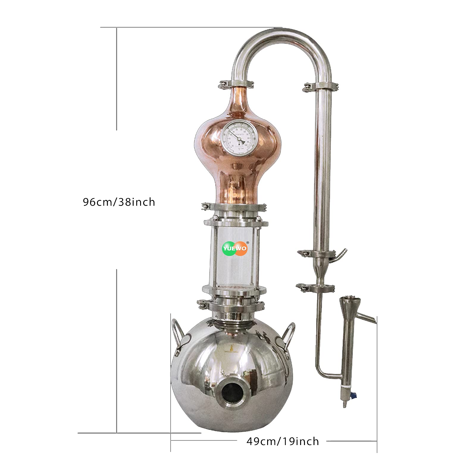 YUEWO 4Gal/15Liters Gourd Design Still Water Distiller Wine Making Home Brewing Kit with Proofing Parrot for DIY Whisky Wine Brandy Gin Vodka