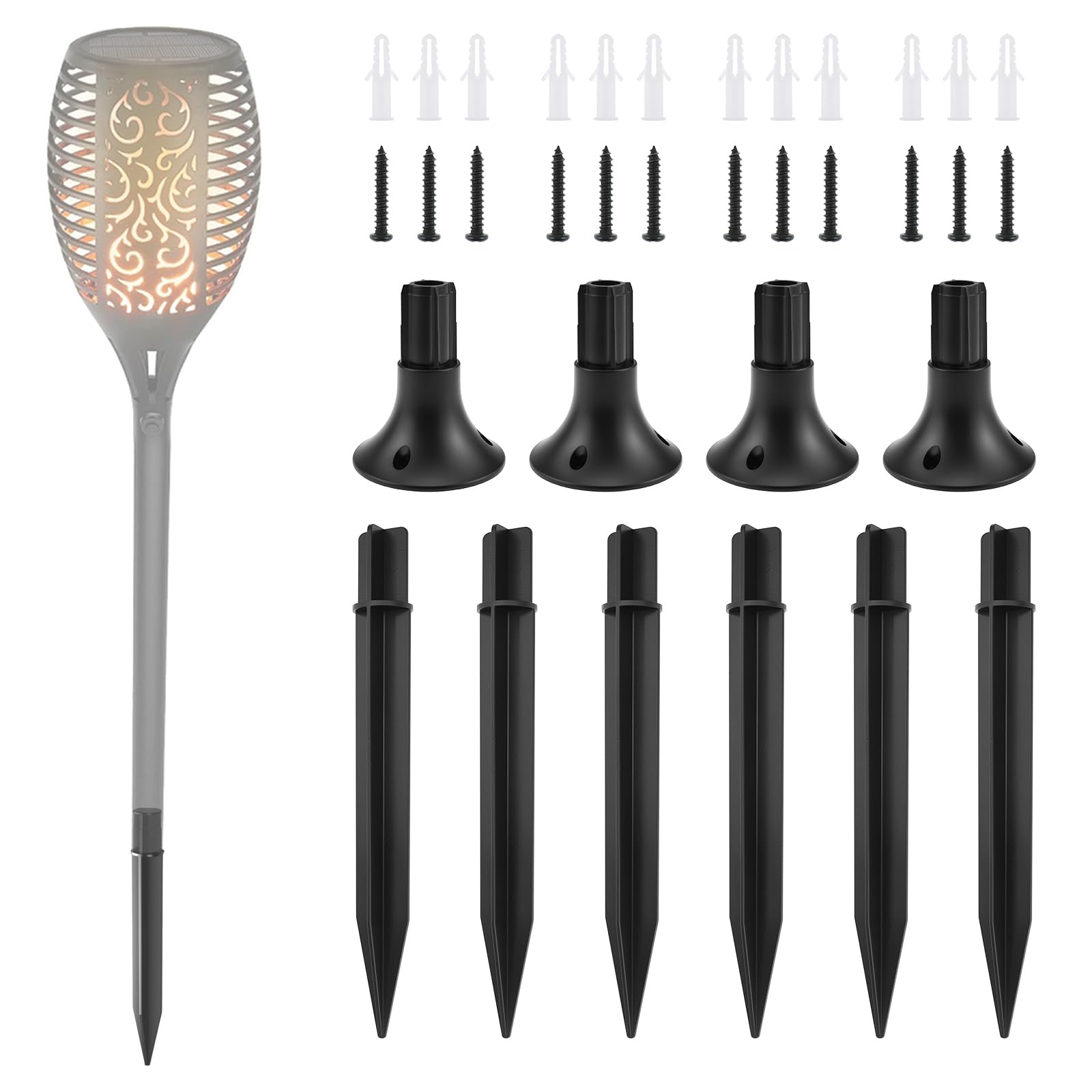 10 Pcs Solar Light Ground Stakes Kit ABS Plastic Ground Stakes Round Bases with Mounting Screws Replacement Holders
