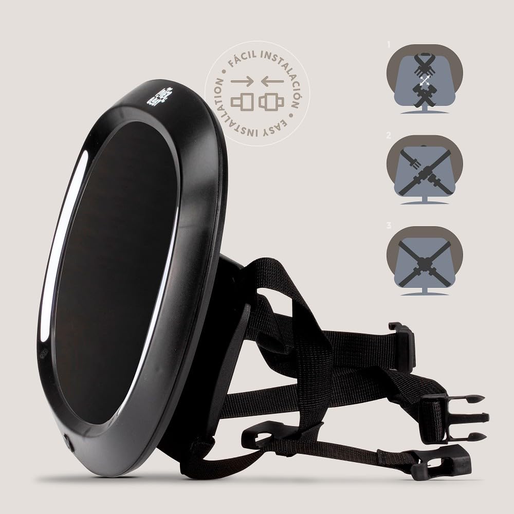 Interbaby Specchio auto per seggiolino posteriore con luci Led e telecomando, Nero
