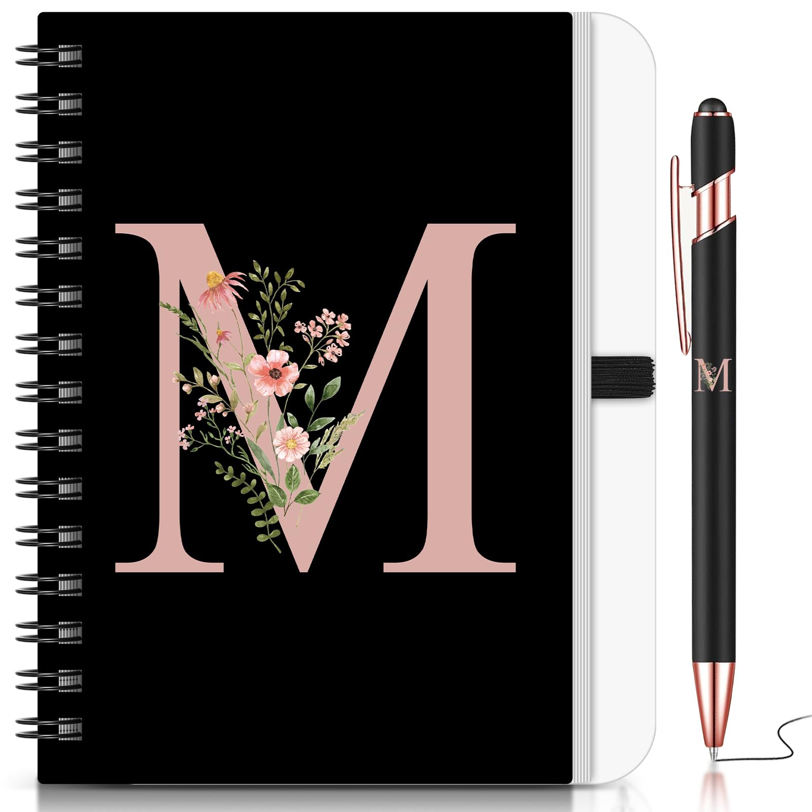 BBTO 1 Set Initial Letter Notebook for Women Personalized Gifts Floral B6 Notebook with Ballpoint Pen for Graduation Gifts Teacher Appreciation Birthday Office Christmas Supplies(Letter M) โ image 1