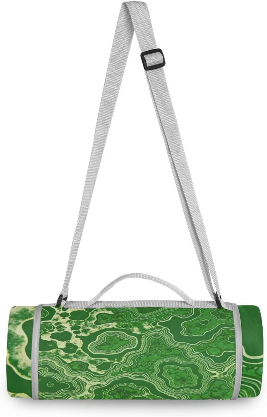 Round Picnic Set - Fits 2 Adults, Summer Accessories Sand Resistant Camp Rug Dual Layer, Sand-Free, Soft Throw Rug 58 in (Green Paint Waves)