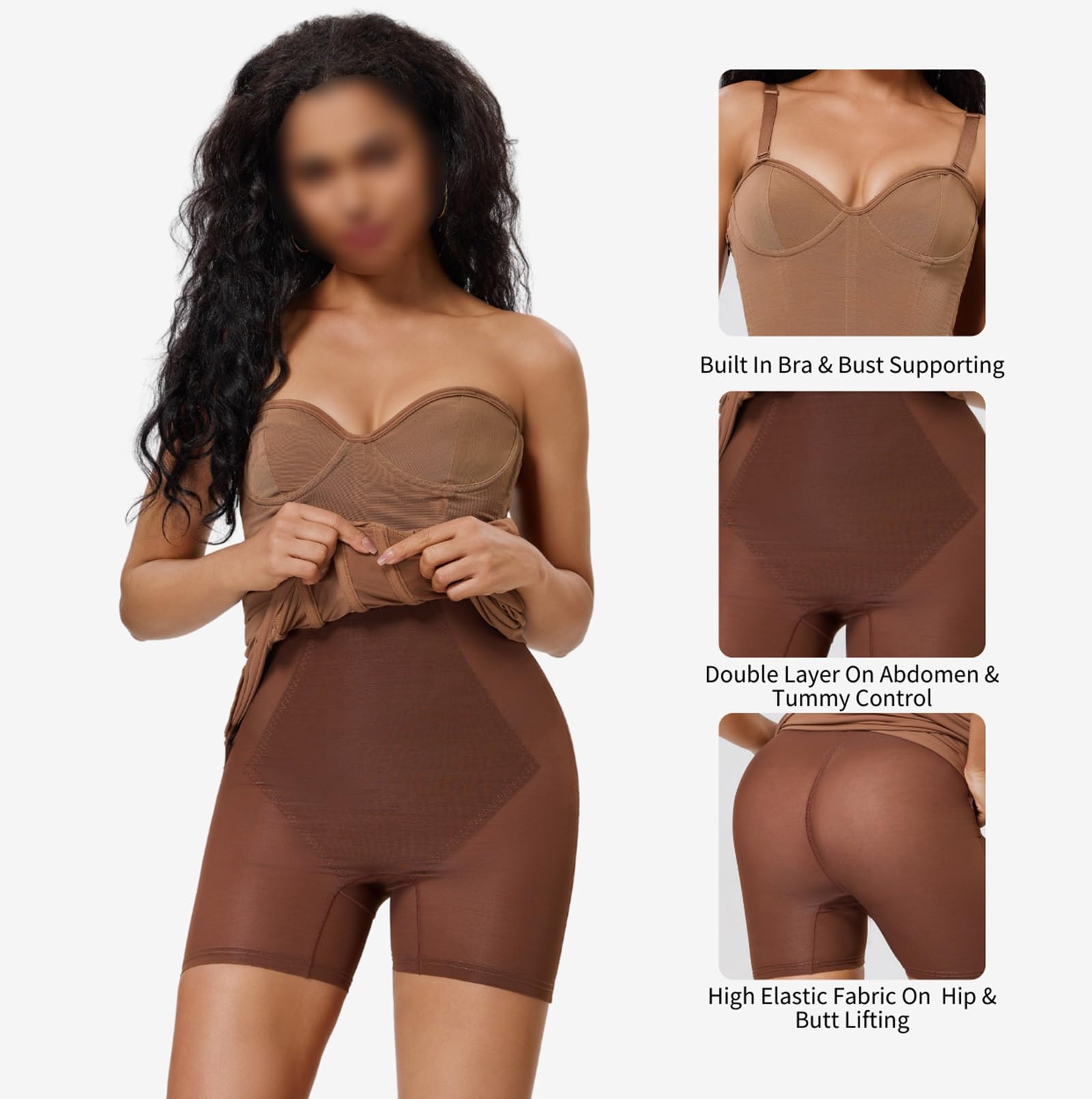 HLTYGWX Vestido Moldeador sin Tirantes para Mujer, Control de Barriga, Cuerpo Completo, con Correas extraíbles