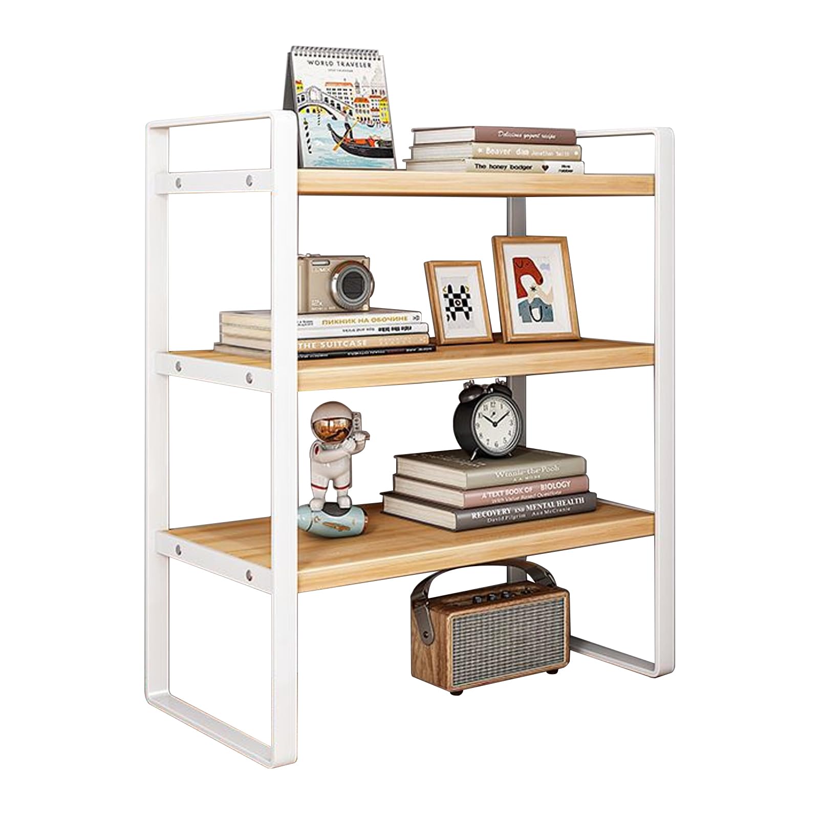 Counter Shelves Organizer Cabinet Shelf Wood Organizer Countertop Racks Desktop Organizers Desk Storage Bookshelf Counter Kitchen Organizer (White)