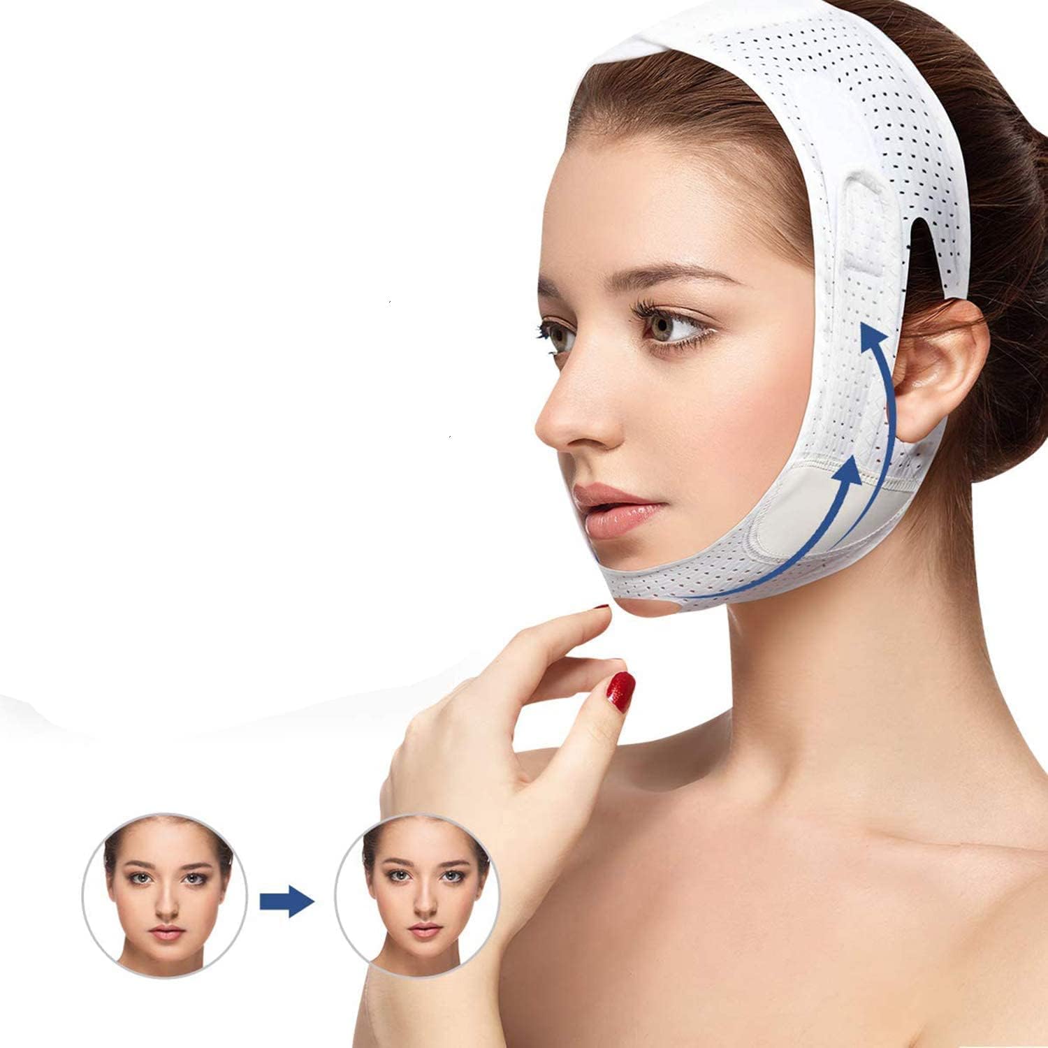 ELECDON Breathable Face Slimming Strap, Face Lift Strap, Reusable Face Lifting Bandage Pain-Free Jawline Shaping Band, V Line Shaping Face Masks, Anti-Sagging-Aging-Wrinkle-Snore Belt for Women |White