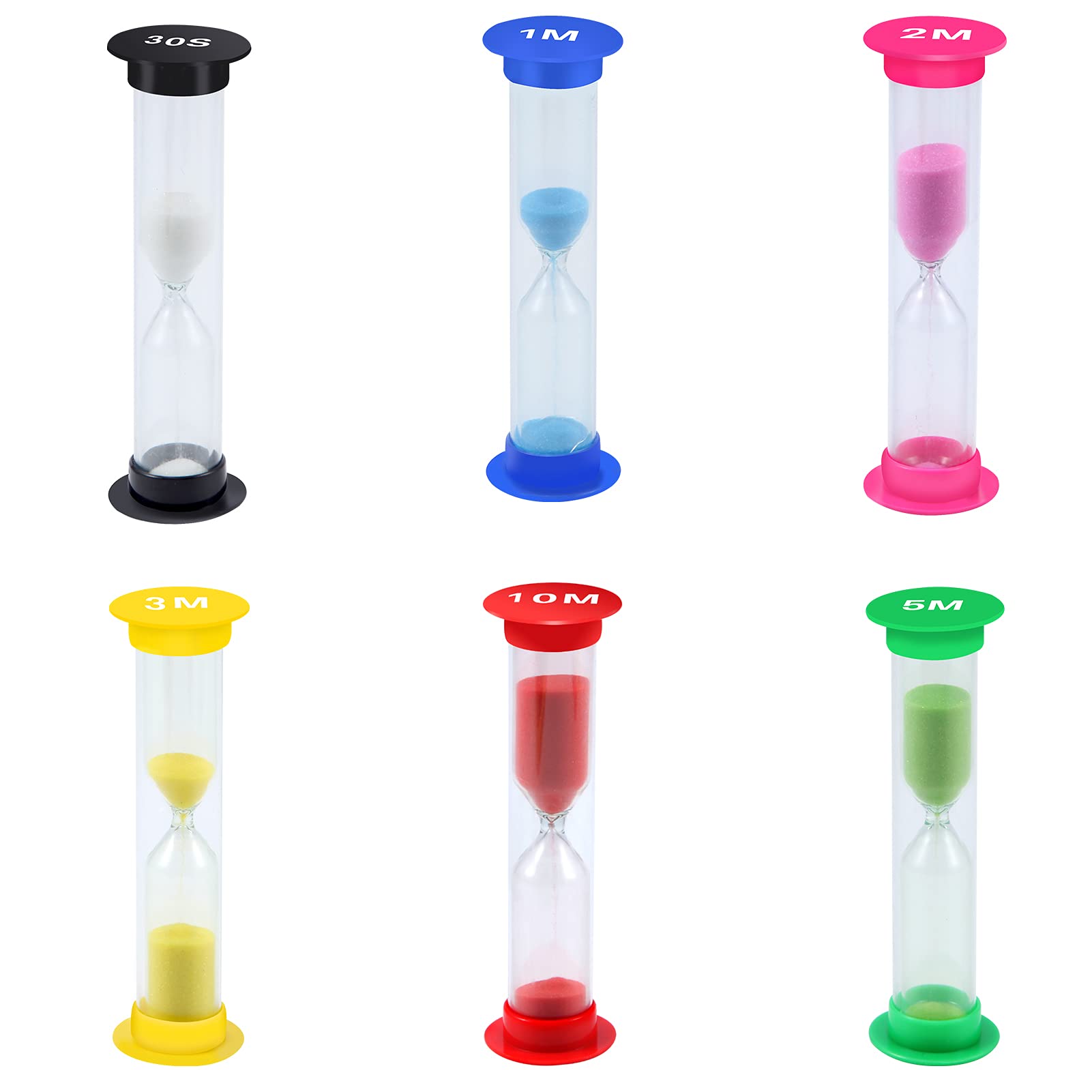 moinkerin 6 Pièces Sabliers Minuterie Sablier Enfant Dent Horloge de Sable 30S/ 1Min / 2Mins / 3Mins / 5Mins / 10Mins pour Les E