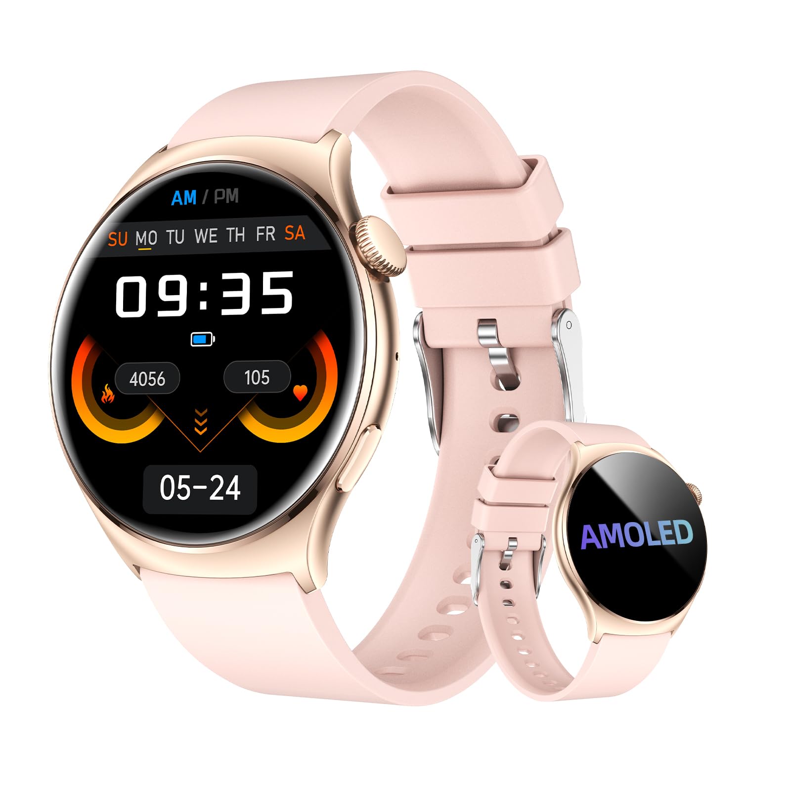 Bettdow Smartwatch feminino Redondo AMOLED 1.43" - Relógio Inteligente com Chamadas Bluetooth, 178+ Modos Esportivos, IP68 à Prova d‘Água, Compatível Android/iOS (Rosa)