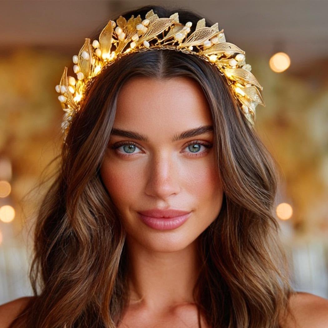 Unicra Light up Gold Leaf Headpiece Bridal Wedding Hair Accessories for Women - Image 7