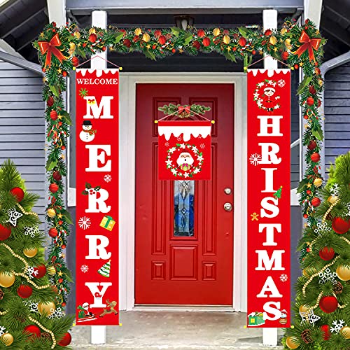 YISKY Banners Colgantes Navidad, 3 Piezas Navidad Puertas Banners, Navidad Porche Banners, Decoraciones Navidad...