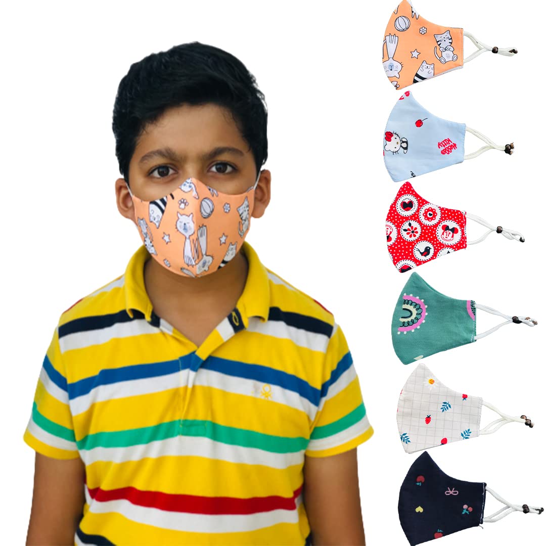 3 Layer Cotton mask for kids Age Group of (3-7) kids prints for kids Reusable Face Mask with Super Breathable & Washable Pack of 6-image-13