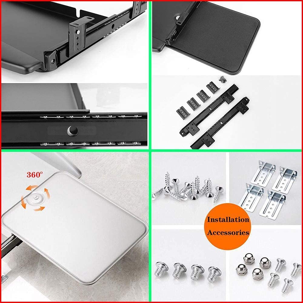 Under Desk Ergonomic Keyboard Tray Desktop Computer Keyboard Tray Pull-Out Sliding Keyboard-Mouse Tray (B | black) (A|white)