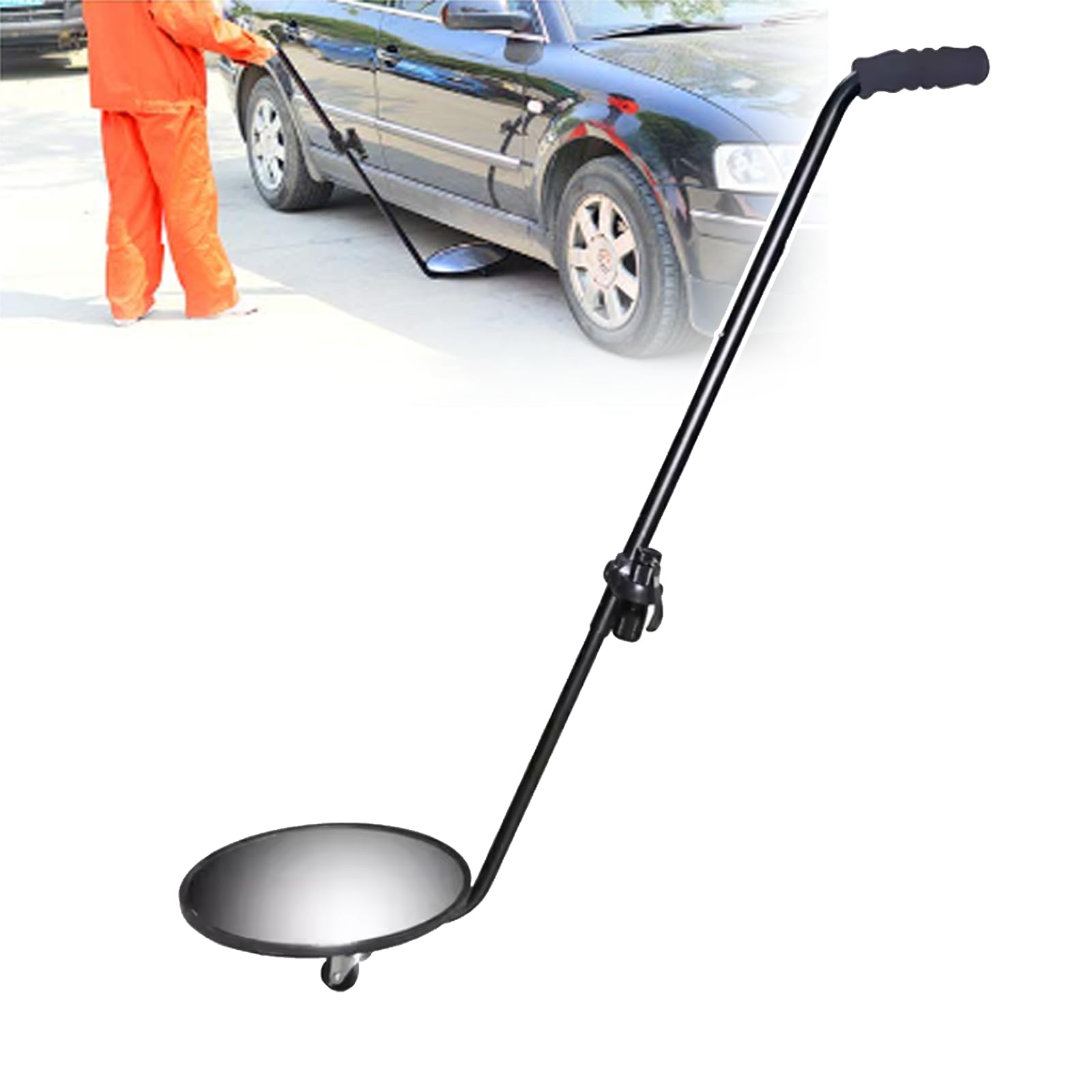 Lustro kontrolne pod pojazdem - 12", akrylowe wypukłe lusterko bezpieczeństwa z aluminiowym uchwytem kombinowanym, latarką LED i specjalną torbą do przechowywania