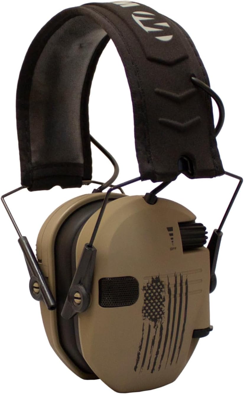 Walker's Razor Slim Electronic Shooting Hearing Protection Muff (American Flag Distressed, Tan)