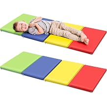 Wesiti 5 Pcs Nap Mats for Preschool 47 x 24" 1inch Thick Folding Rest Mat 4 Section, Sleeping Pad for Kids Children Daycare Nap School Classroom Kindergarten Daycare Travel Home, Colorful