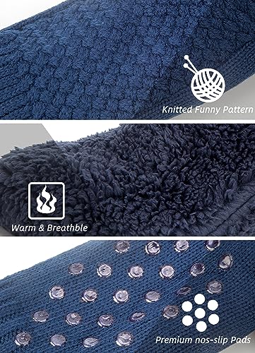 Image of Women Knitted Slipper Socks Cozy Sherpa Fuzzy Socks Non Slip Socks Winter Indoor Double Layer Bedroom Slipper Socks