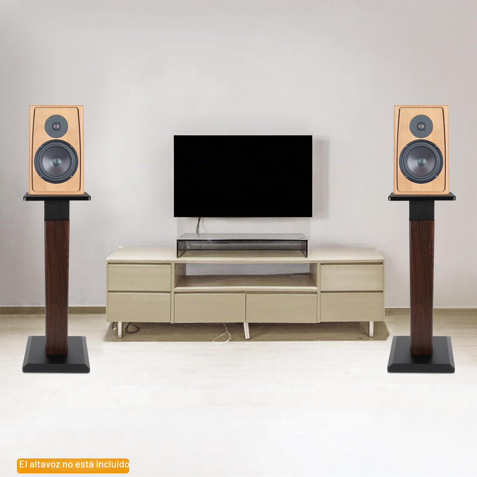 Soporte para altavoces de 65 a 85 cm, altura regulable, juego de 2 unidades, soporte para altavoces satélite, capacidad de carga de 30 kg (color nogal)