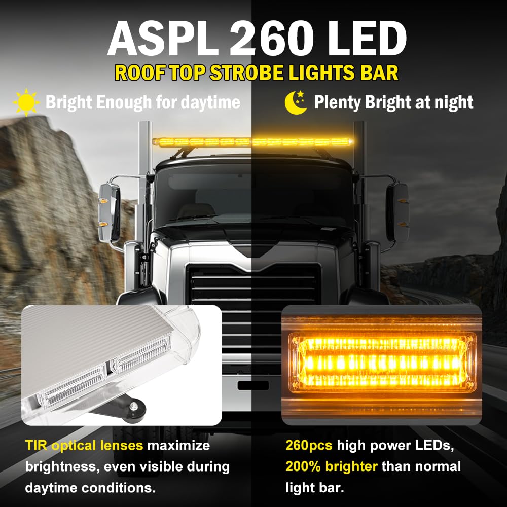 ASPL 53 inch 260 LED Low Profile Rooftop Strobe Lights Bar High Intensity Emergency Warning Flashing Beacon Snow Plow Light Traffic Advisor Car Hazard Construction Roof Lights Bars (Amber)